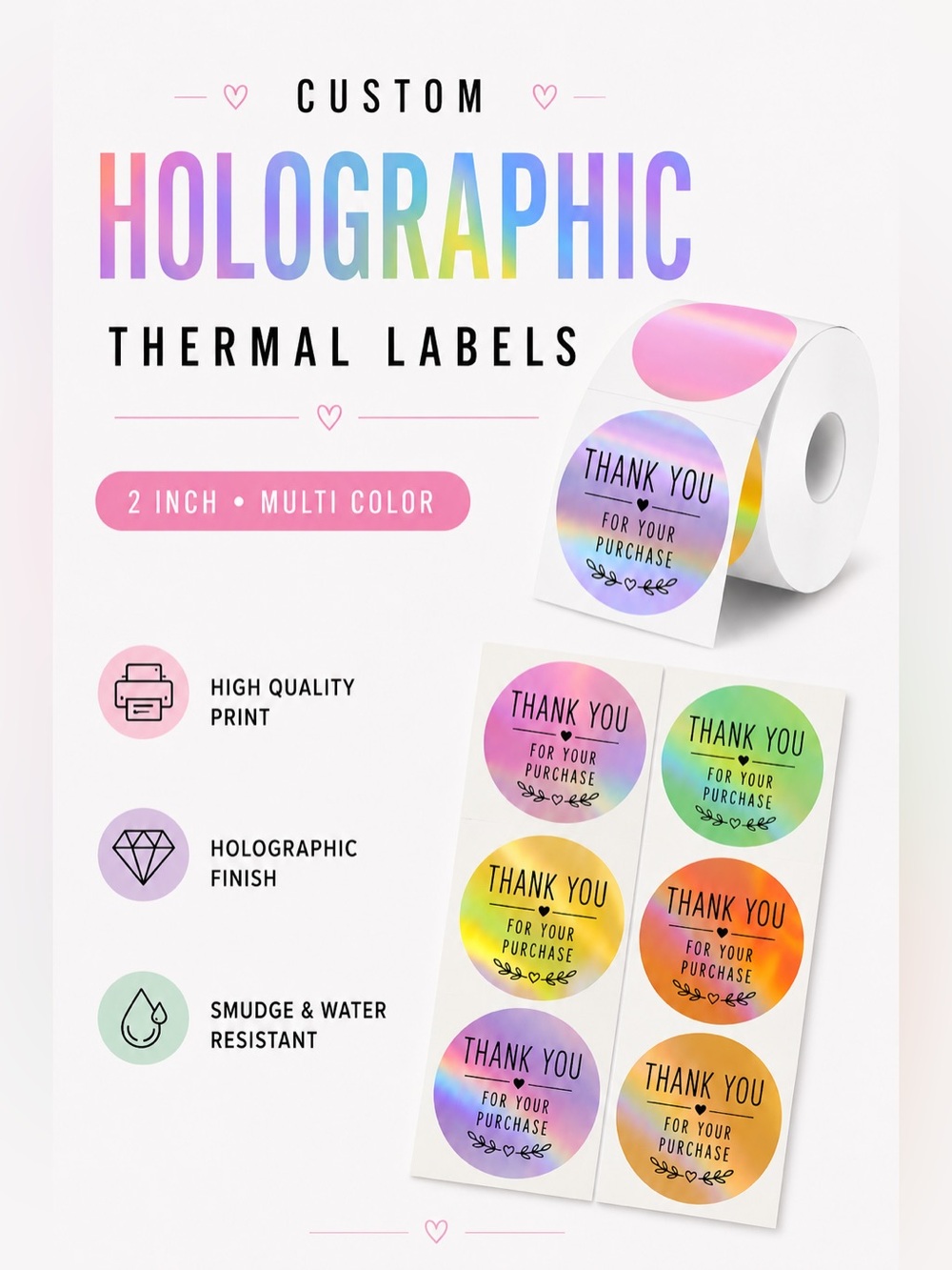 Custom 50 Assorted Holographic Thermal  Labels